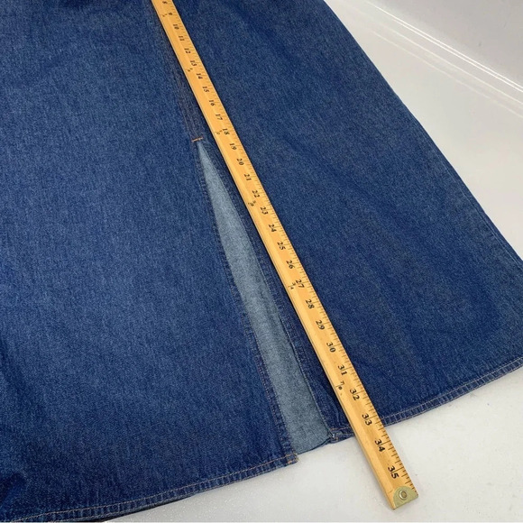 Forenza Long Denim Skirt 12 Midi Maxi Front Slit 100% Cotton Blue Back Zip Boho - Picture 11 of 11